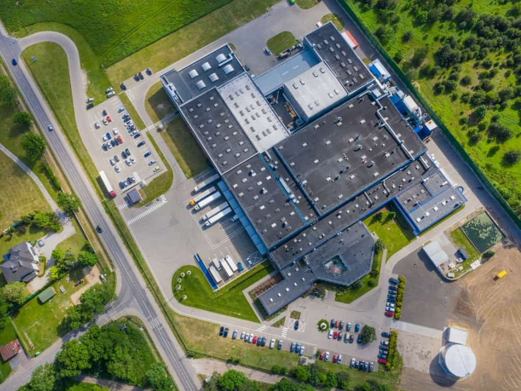 Overhead photograph of distribution facility grounds